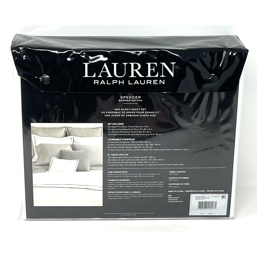 Ralph Lauren Spencer Border Sateen QUEEN Sheet Set Cornflower Blue White 4 Pcs - Picture 5 of 9